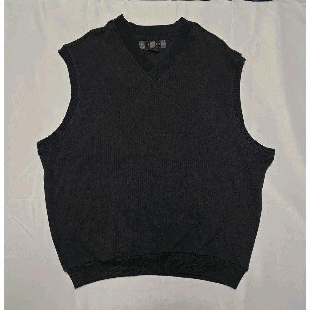 VINTAGE Nike Golf Vest Mens XL Black Ribbed 100% Cotton Logo 90s Y2K